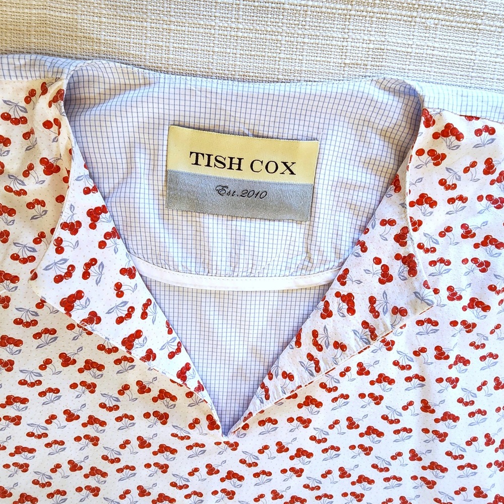 Trish Cox V-Neck Pop Over Oversized Fit Blouse Top Cherry Print Sz. S - Picture 4 of 9